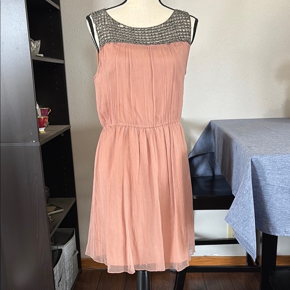 Topshop Petites Size 8 Dusty Pink Chainmail Top Tank Dress with Overlay - Picture 1 of 6
